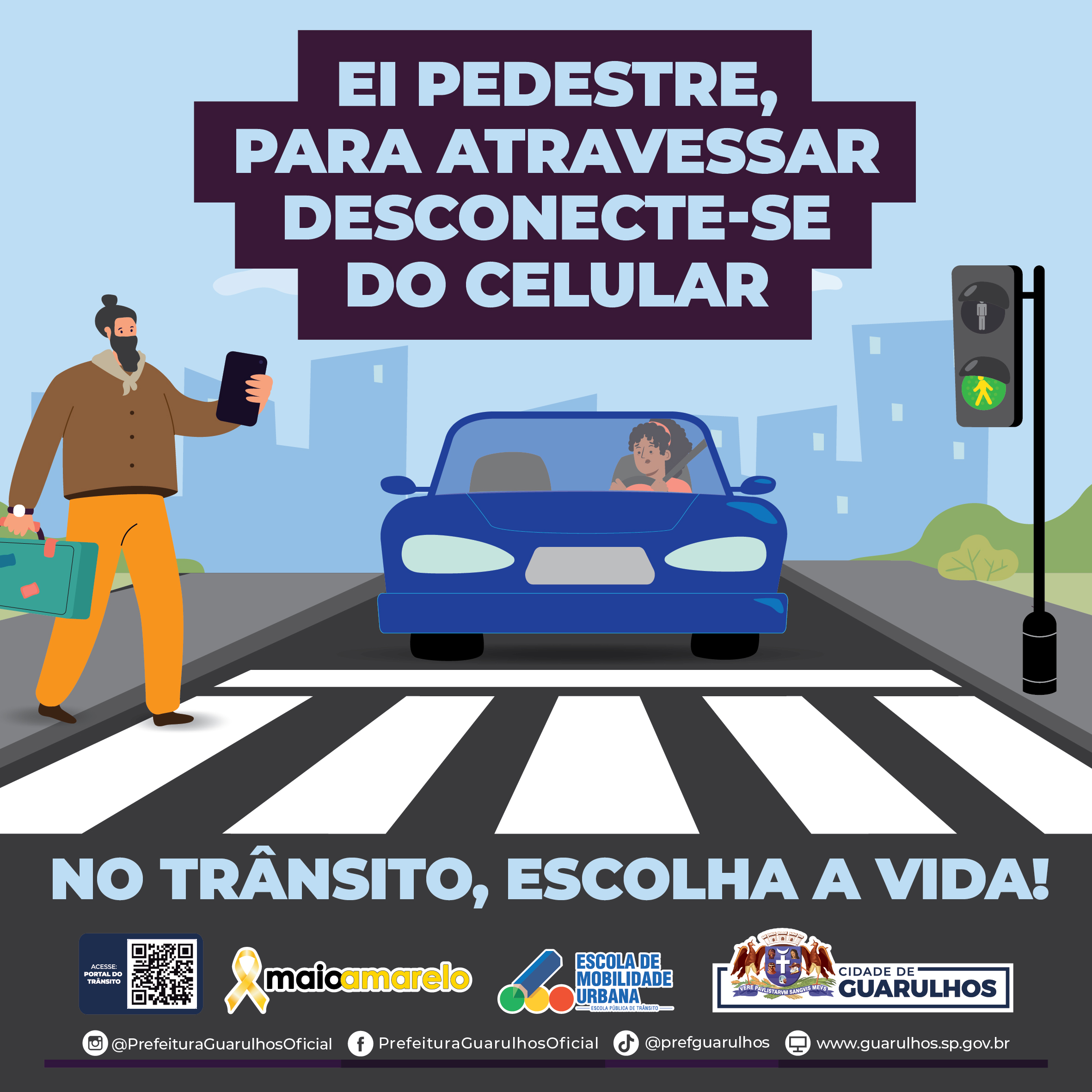 Ilustração de segurança viária voltada aos pedestres